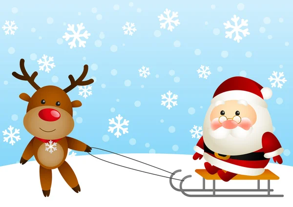 Cute Santa with funny deer — Stock Vector