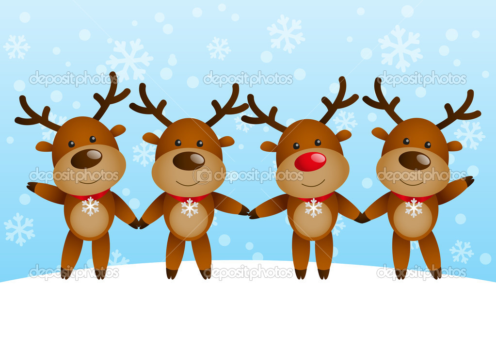Funny deers on winter background