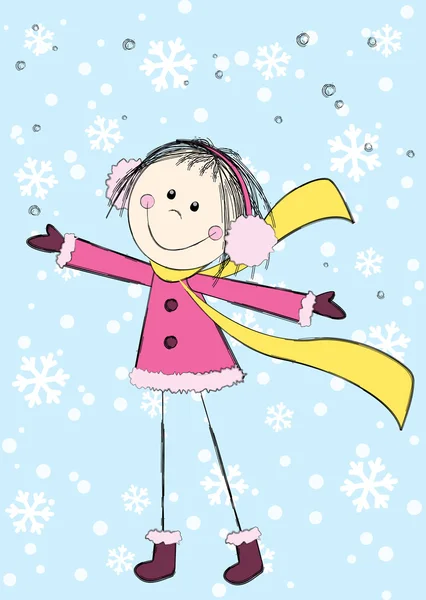 Funny girl on winter background — Stock Vector