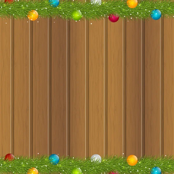 Χριστουγεννιάτικα κλαδιά δέντρου σε ξύλινο φόντο — Διανυσματικό Αρχείο