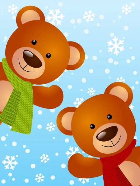 Ursos engraçados no fundo do inverno — Vetor de Stock