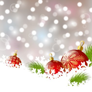 Noel arka üstünde 3 kar kırmızı topları ile
