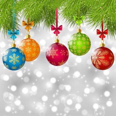 renkli topları ile Noel ağacı dalları
