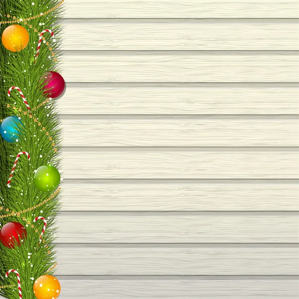 Christmas tree branches on wooden background 5 — Stock Vector