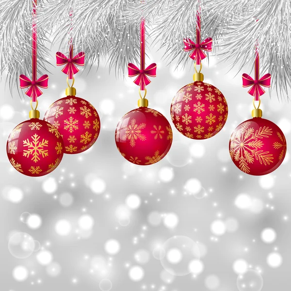 Christmas tree branches with pink balls — 图库矢量图片