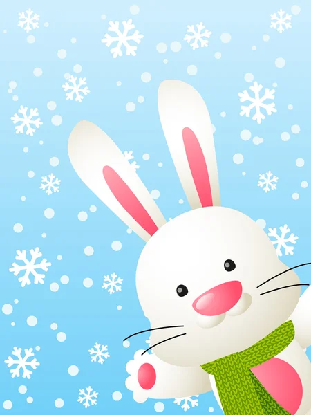 Funny rabbit on winter background — Stock Vector