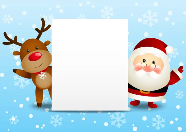 Funny Santa and deer with empty paper sheet — Stock Vector