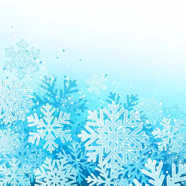 Fondo de invierno con copos de nieve azules — Vector de stock