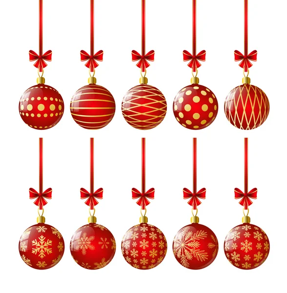 Aantal rode kerstballen — Stockvector