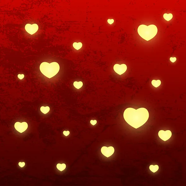 Corazones brillantes sobre fondo rojo — Vector de stock