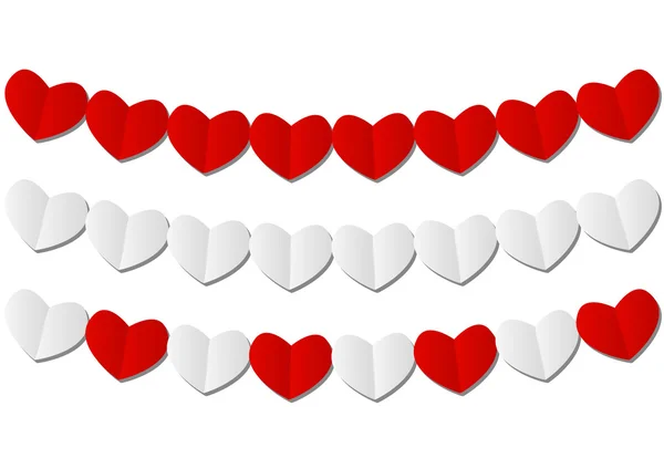 Cœurs en papier guirlandes sur blanc — Image vectorielle