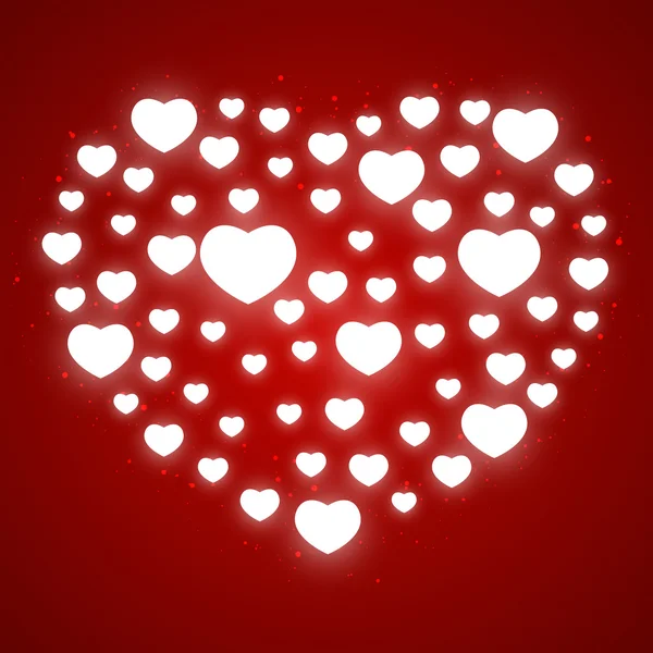 Corazones brillantes sobre fondo rojo — Vector de stock