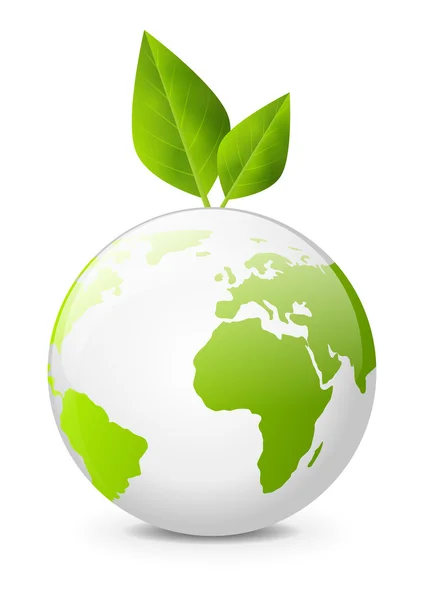 Earth globe with green leaves — Stock Vector