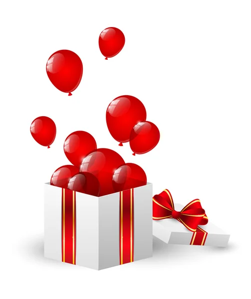 Caja regalo con globos rojos — Vector de stock