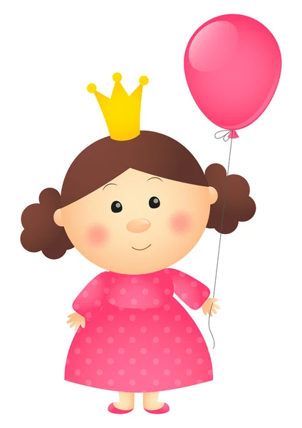Principessa ragazza con palloncino rosa — Vettoriale Stock