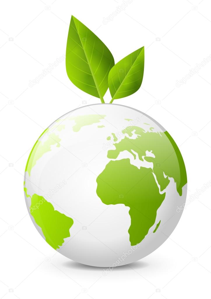 Earth globe with green leaves