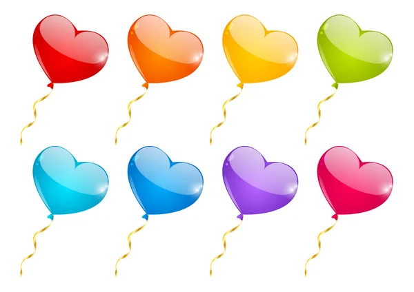 Conjunto de balões cardíacos coloridos — Vetor de Stock