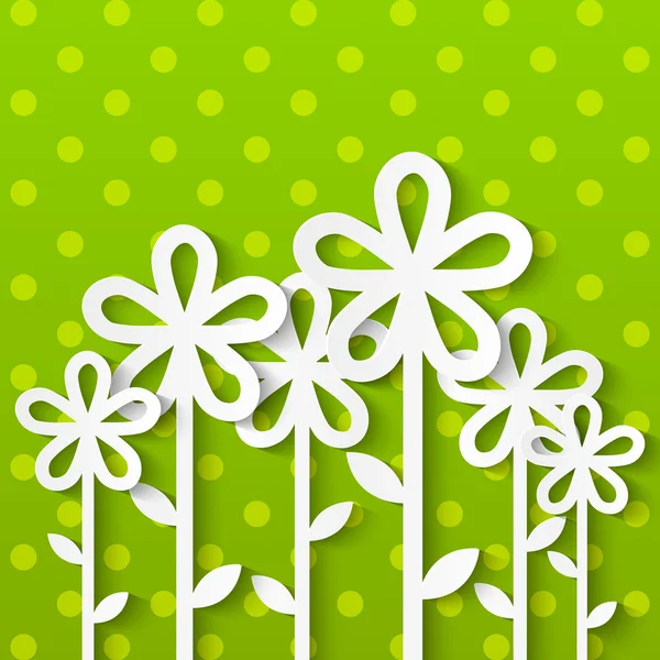 Flores de papel sobre fondo verde — Vector de stock