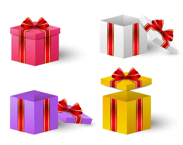Conjunto de cajas de regalo con cinta roja — Archivo Imágenes Vectoriales