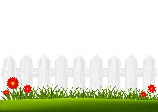 Clôture en bois avec herbe — Image vectorielle