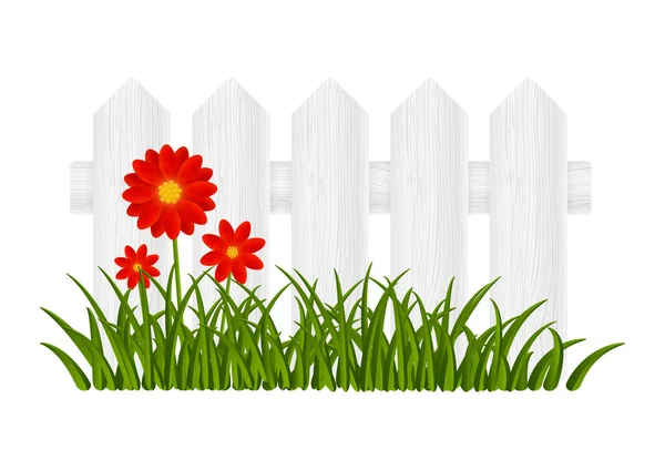 Ξύλινο φράχτη με λουλούδια — Διανυσματικό Αρχείο