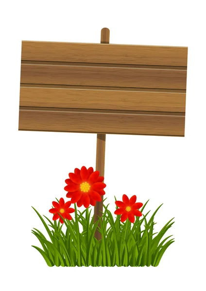 Placa de madera de primavera con flores — Vector de stock