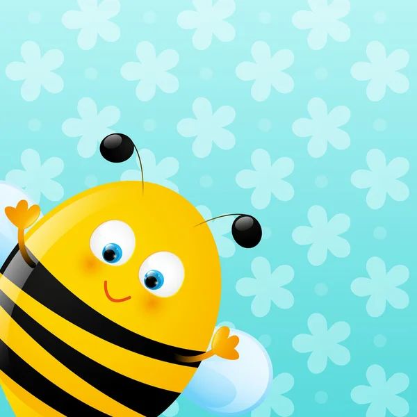 Schattig bee op blauwe achtergrond — Stockvector