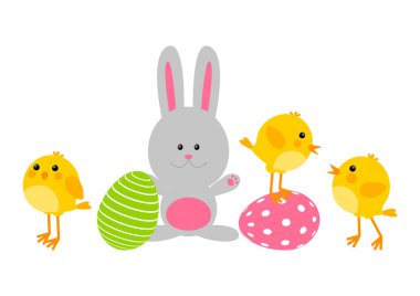 Paskalya yumurta sevimli tavuklar ve tavşan