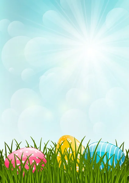 Spring grass with easter eggs — Stock Vector