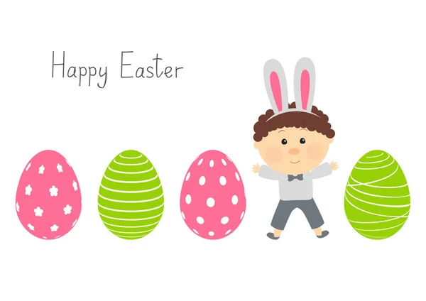Easter eggs with cute boy — Stock Vector