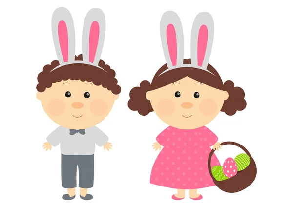 Easter kids with with rabbit-like ears — Stock Vector