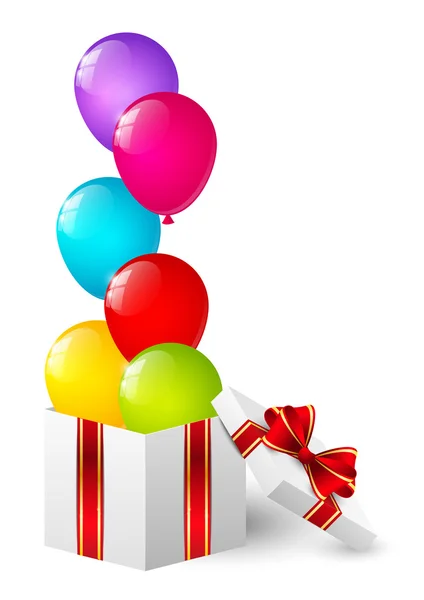 Caja de regalo con globos — Vector de stock