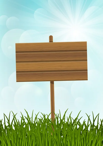 Placa de madera sobre hierba verde — Vector de stock