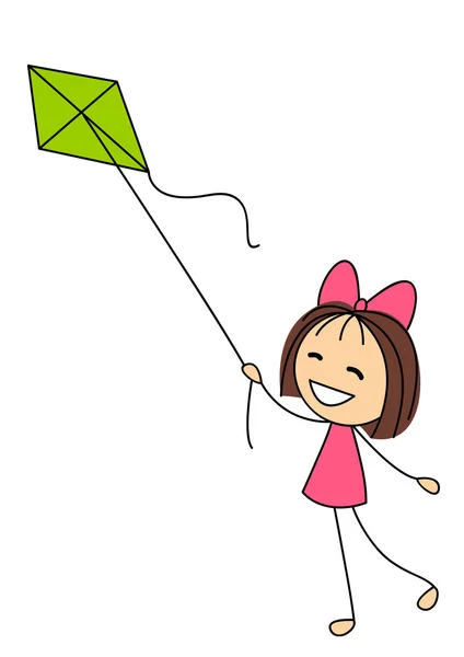 Cute little girl with green kite — ストックベクタ