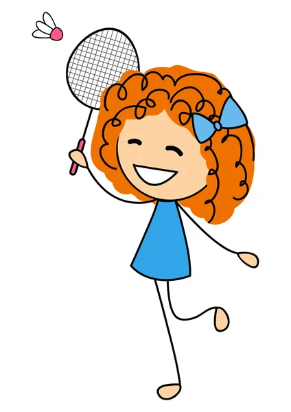 Nettes kleines Mädchen spielt Badminton — Stockvektor