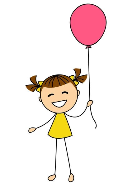 Linda niña con globo — Vector de stock