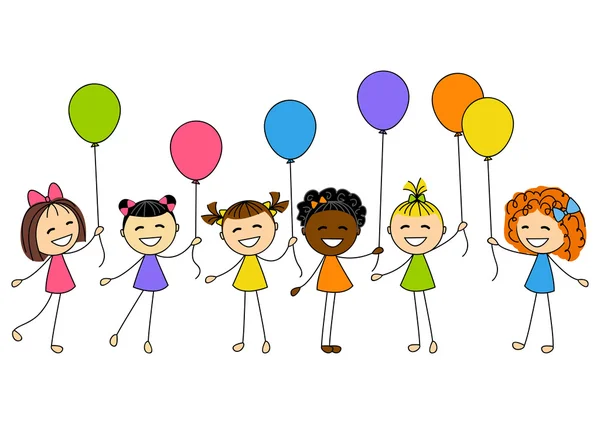 Lindas niñas con globos — Vector de stock