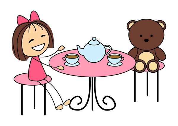 Sevimli küçük kız çay içme — Stok Vektör