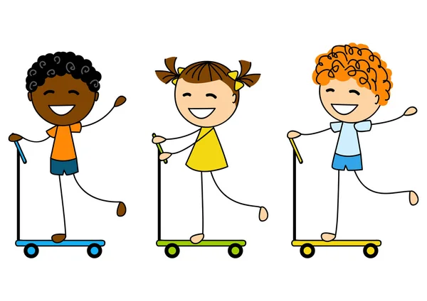 Kids on scooters — Stock Photo, Image