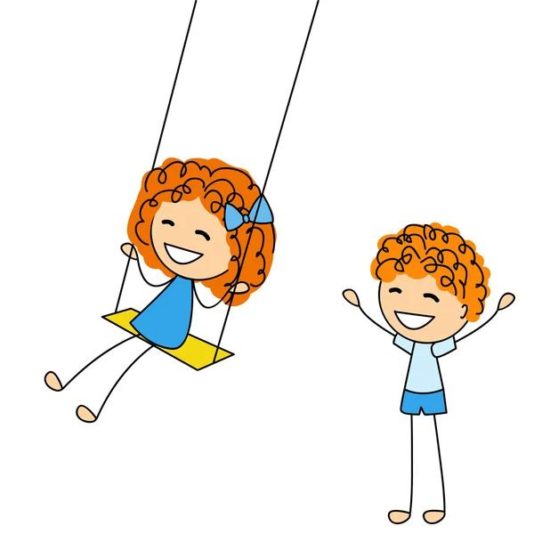 Cute little kids with swing — Stock Vector