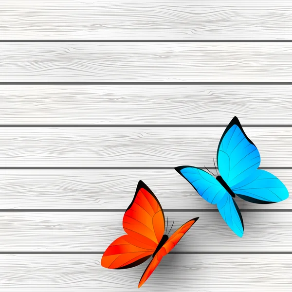 Color butterflies on wooden background — Stock Vector