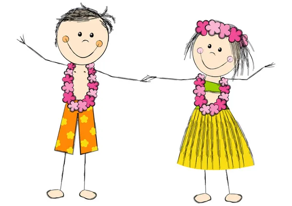Feliz pareja de Hawai aislada en blanco — Vector de stock
