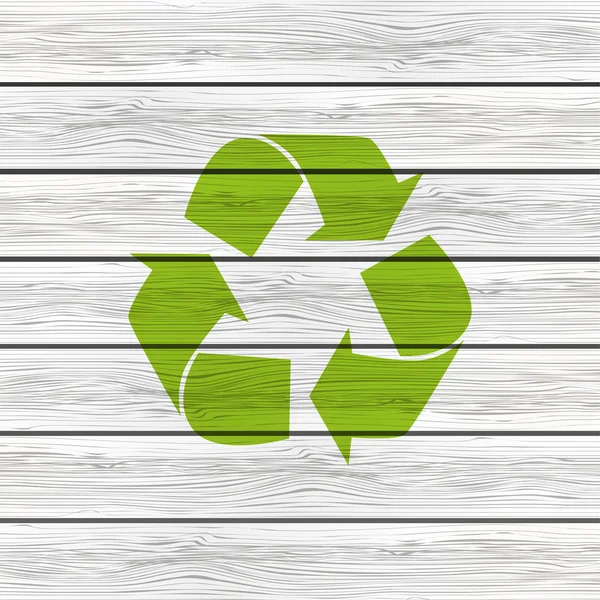 Símbolo de reciclagem em fundo de madeira — Vetor de Stock