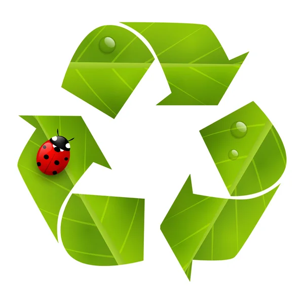 Simbolo di riciclaggio con texture delle foglie — Vettoriale Stock