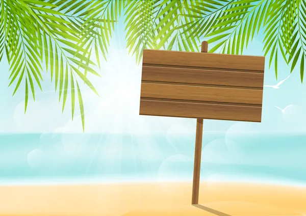 Fond de plage d'été avec panneau — Image vectorielle