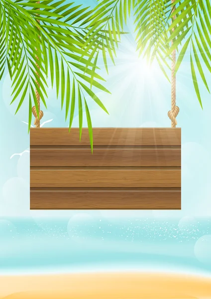 Fond de plage d'été avec panneau — Image vectorielle