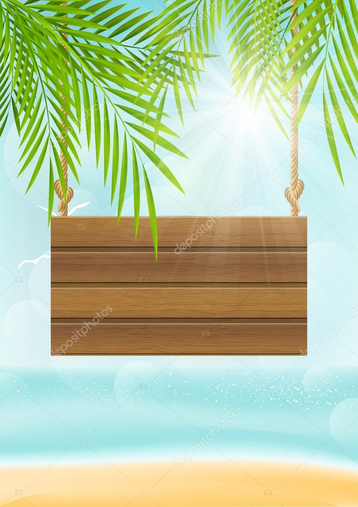 Summer beach background with signboard