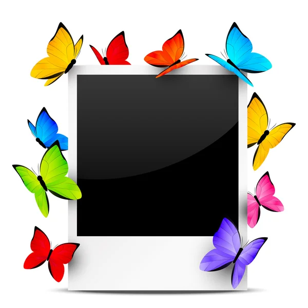 Κάρτα φωτογραφία με το χρώμα του πεταλούδες — Διανυσματικό Αρχείο