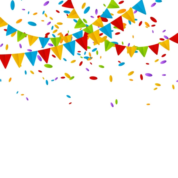 Drapeaux de fête avec confettis de couleur — Image vectorielle