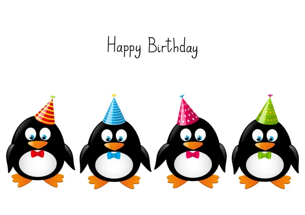 Lindos pingüinos con sombreros de fiesta — Archivo Imágenes Vectoriales